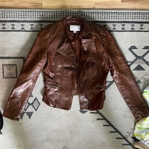 Brown Faux Leather Zip Jacket Xhilaration Small